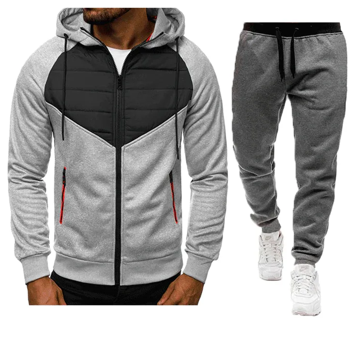 Men's Casual Stitching Zipper Cardigan Hoodie Jacket Jogger Two Piece Set