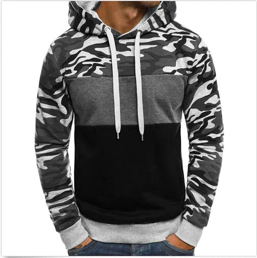 Men's Fleece Camouflage Color Block Slim Hooded Hoodies