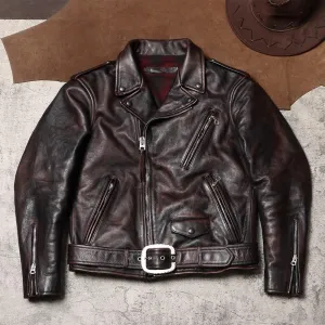 Men's Vintage Style Cowhide Leather Motorcycle Jacket - Premium Quality