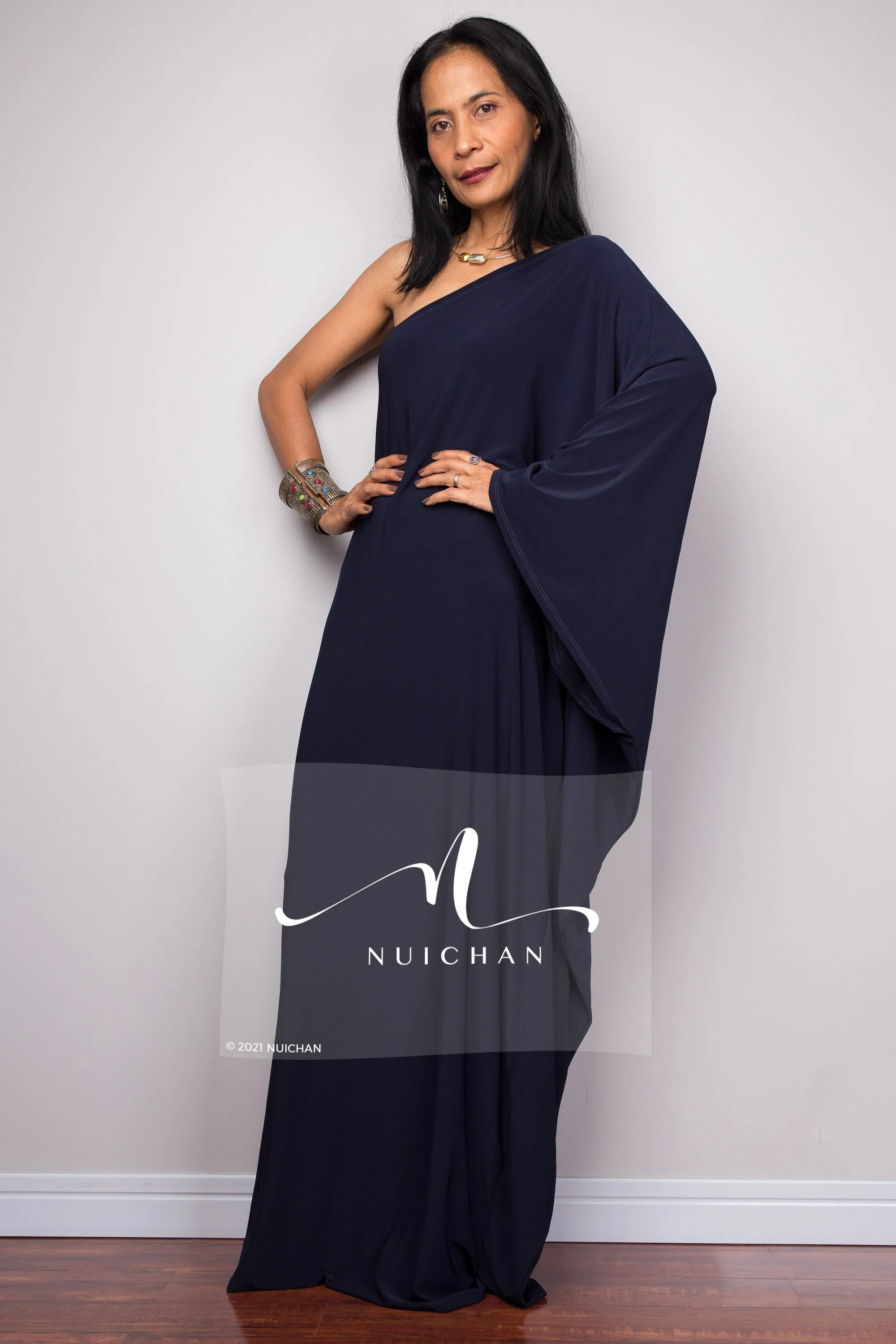 Navy blue one shoulder dress