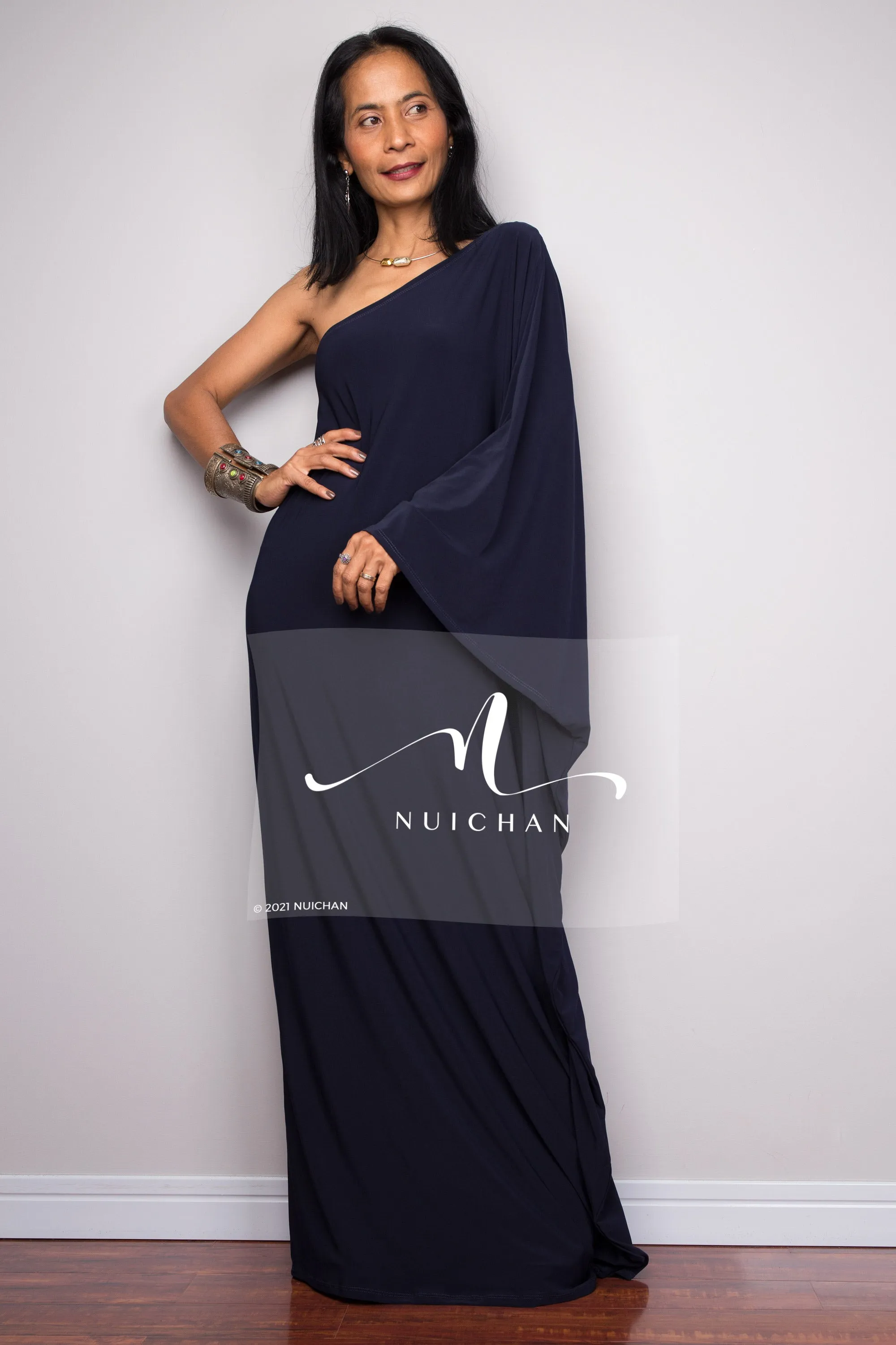 Navy blue one shoulder dress