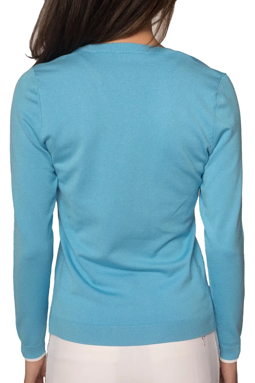 Ocean/White Stretch V-Neck Sweater