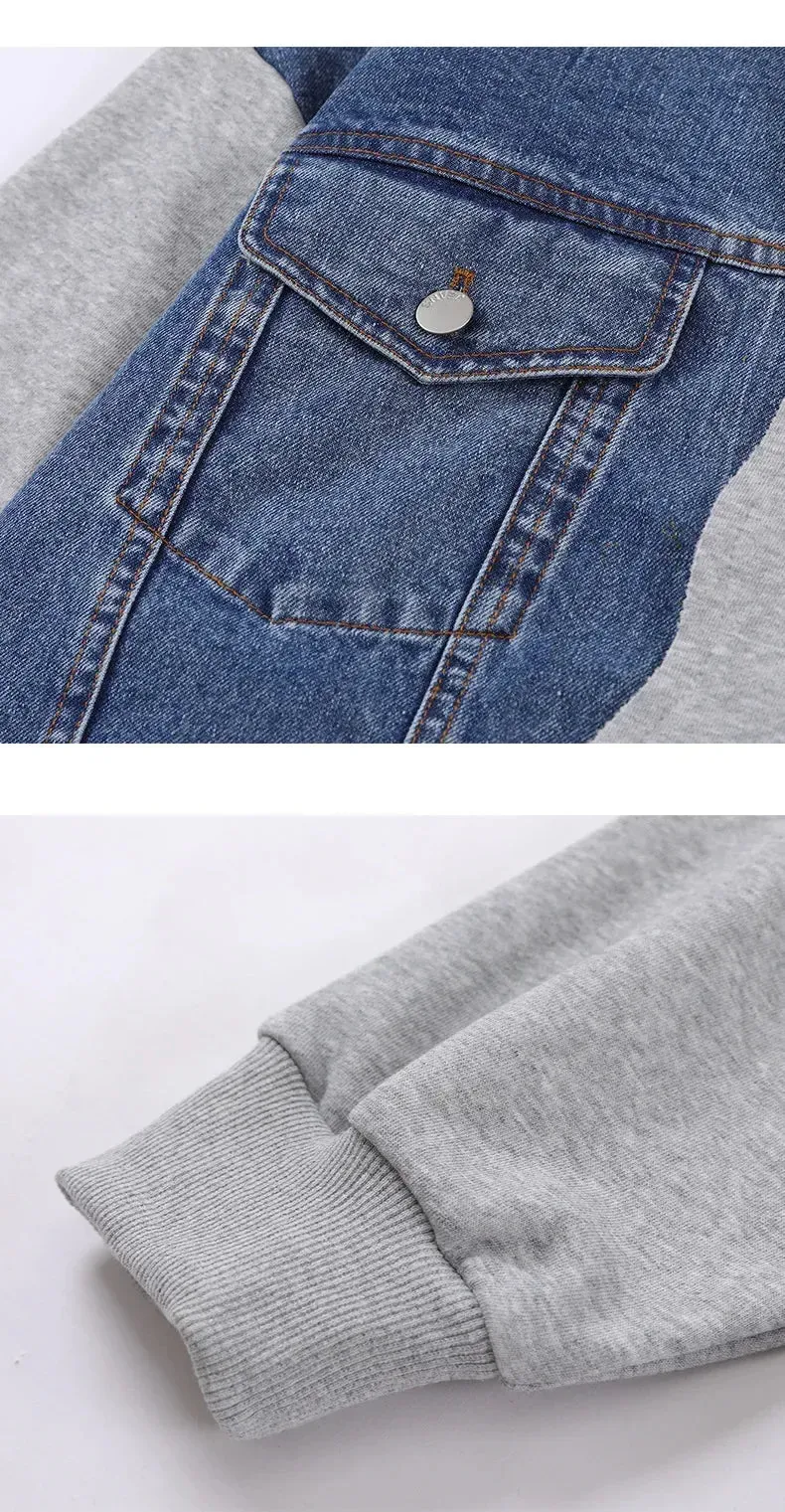 Patchwork Denim Round Neck Sweatshirt