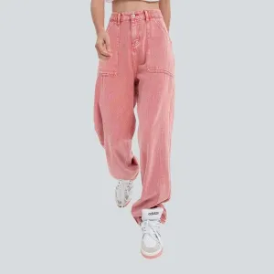 Pink stylish women's baggy jeans