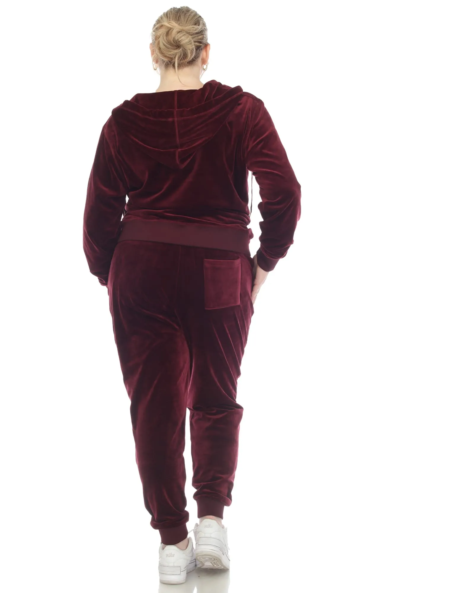 Plus Size 2-Pc Velour Tracksuit Set | Burgundy