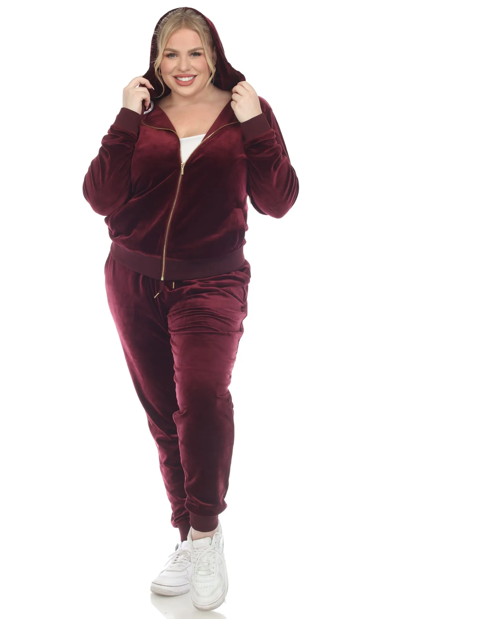 Plus Size 2-Pc Velour Tracksuit Set | Burgundy