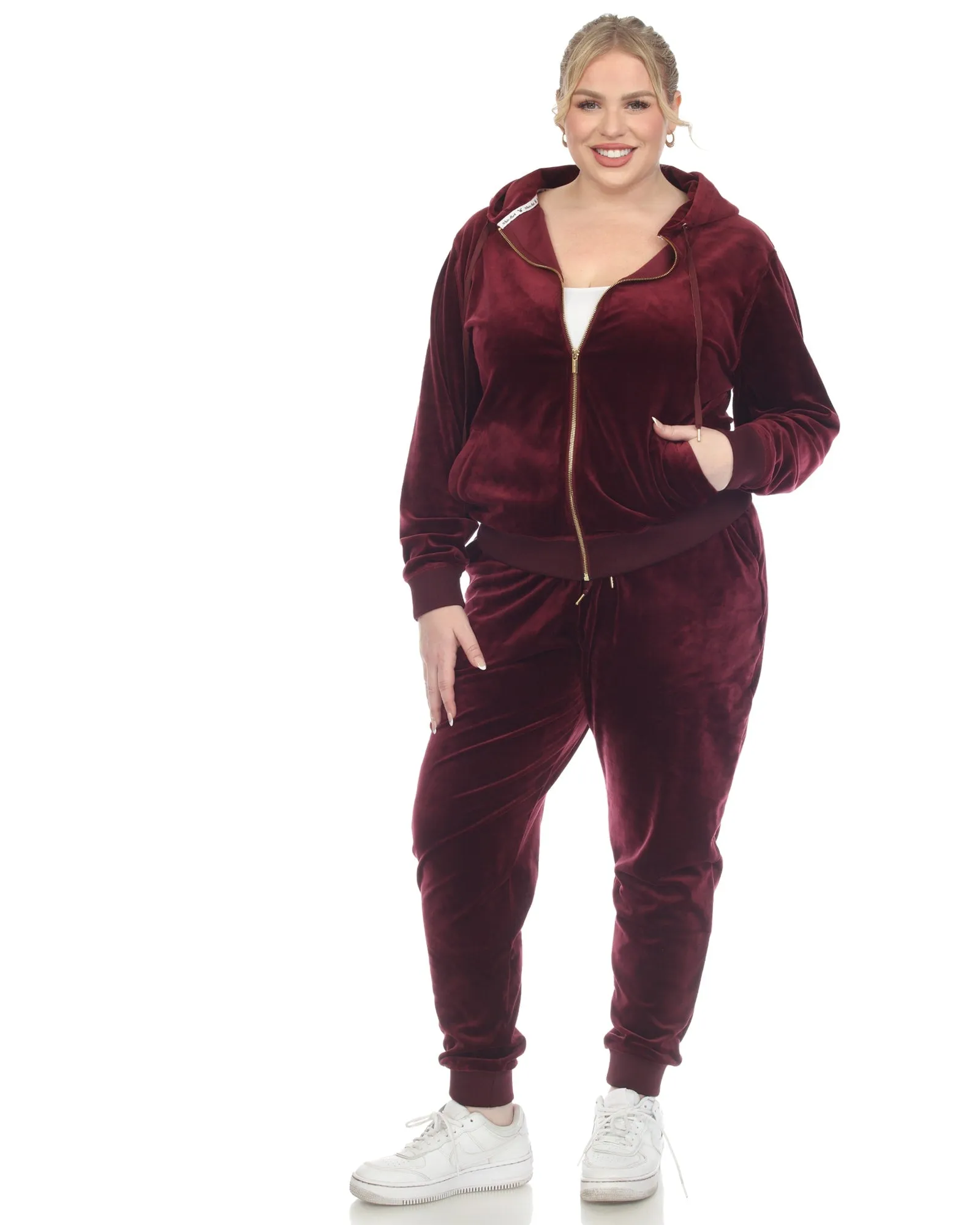 Plus Size 2-Pc Velour Tracksuit Set | Burgundy