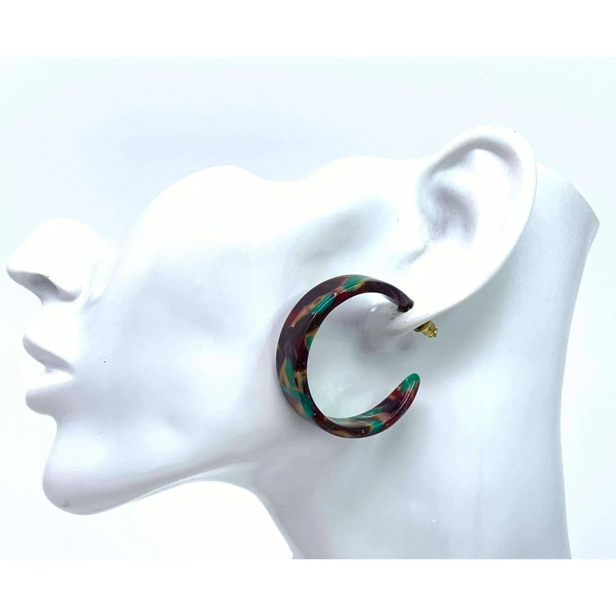 Red Green Tortoise Shell Resin Hoop Earrings