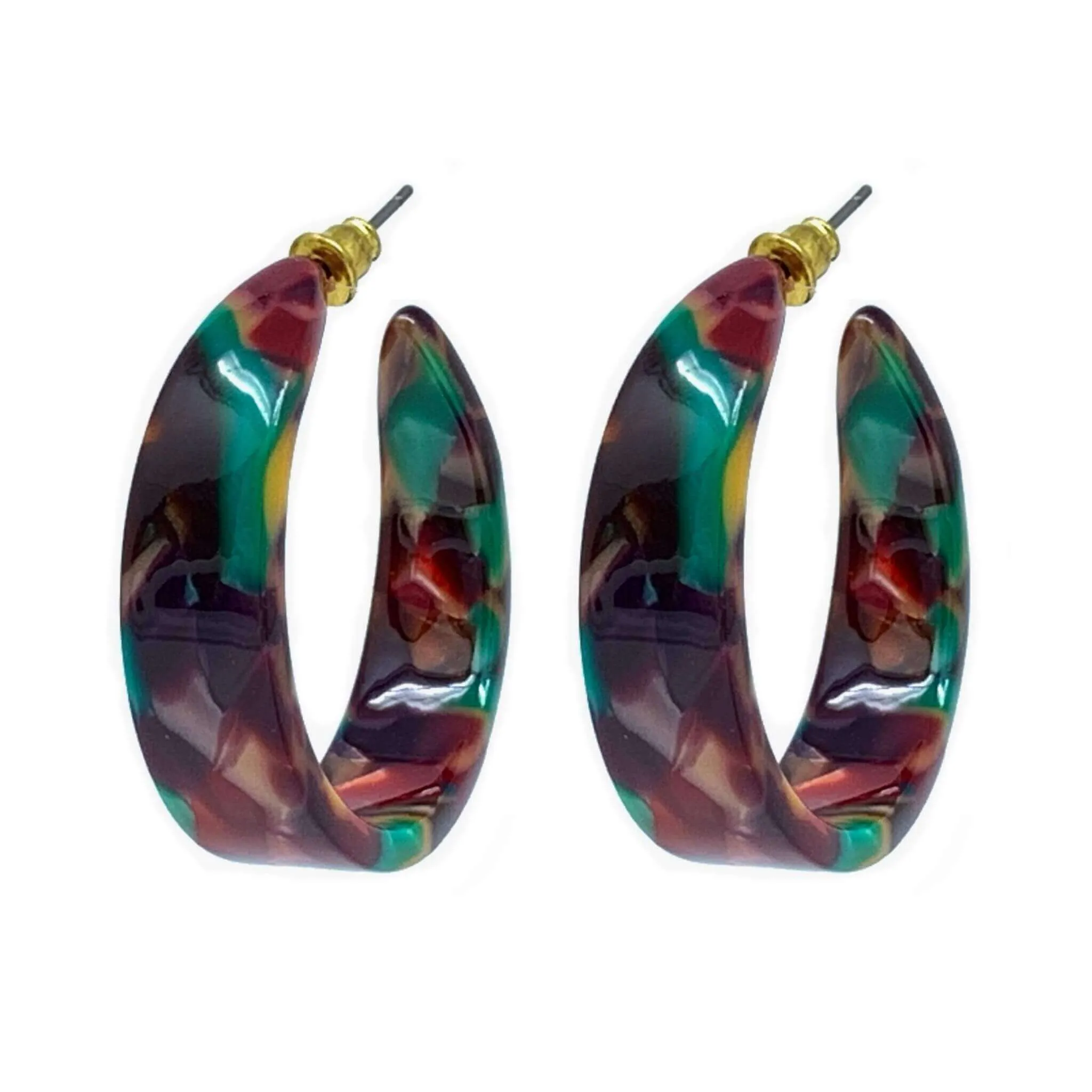 Red Green Tortoise Shell Resin Hoop Earrings