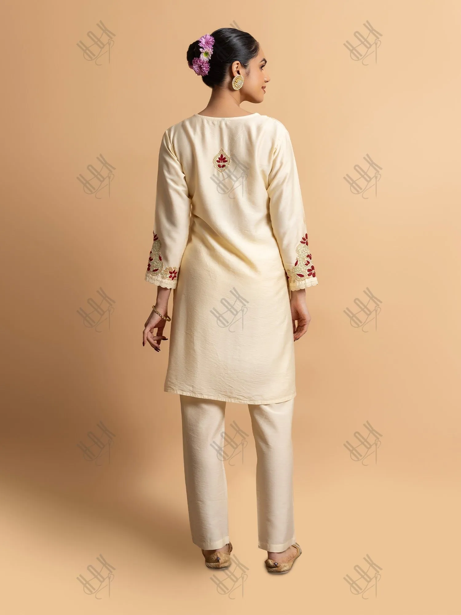 Saba Chikankari Chanderi Silk Kurta Set for Women - Beige