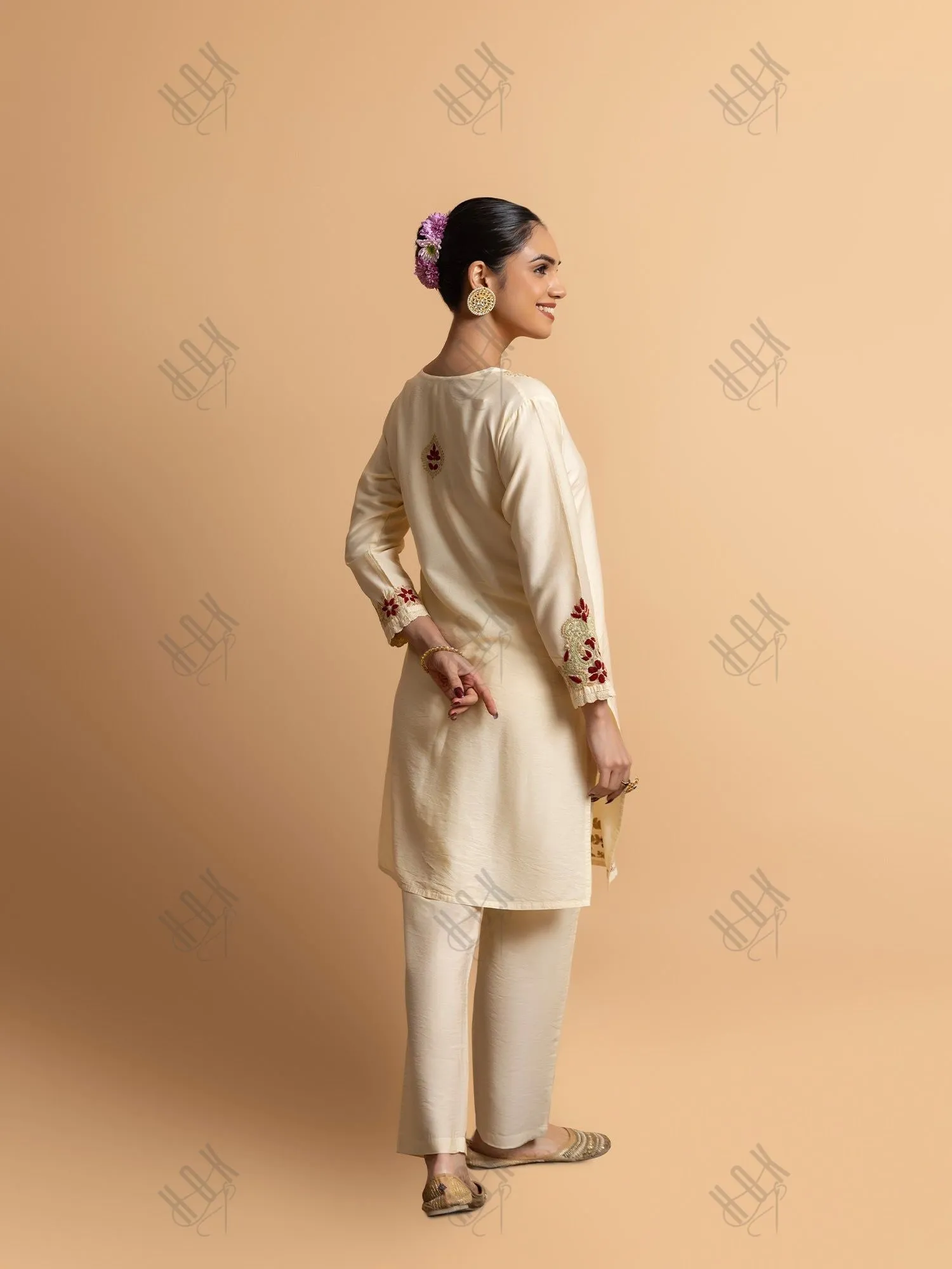 Saba Chikankari Chanderi Silk Kurta Set for Women - Beige