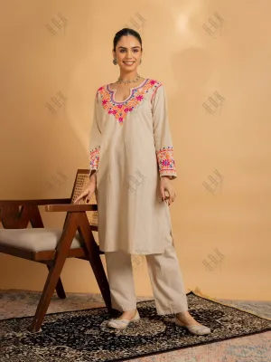 Saba Chikankari in Cotton Kurta Set for Women - Beige