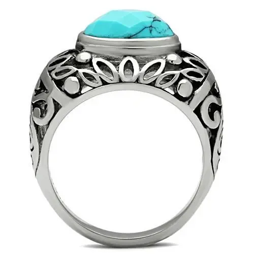 Sea Blue Turquoise Stainless Steel Ring - A Unique Valentine's Gift, Modern Style Ring, Elegant Accessory, Unique Love Token