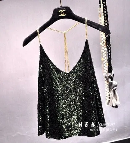 Sequins Camisole - Elegant & Stylish Short-Length Top with Eye-Catching Sequin Embellishments