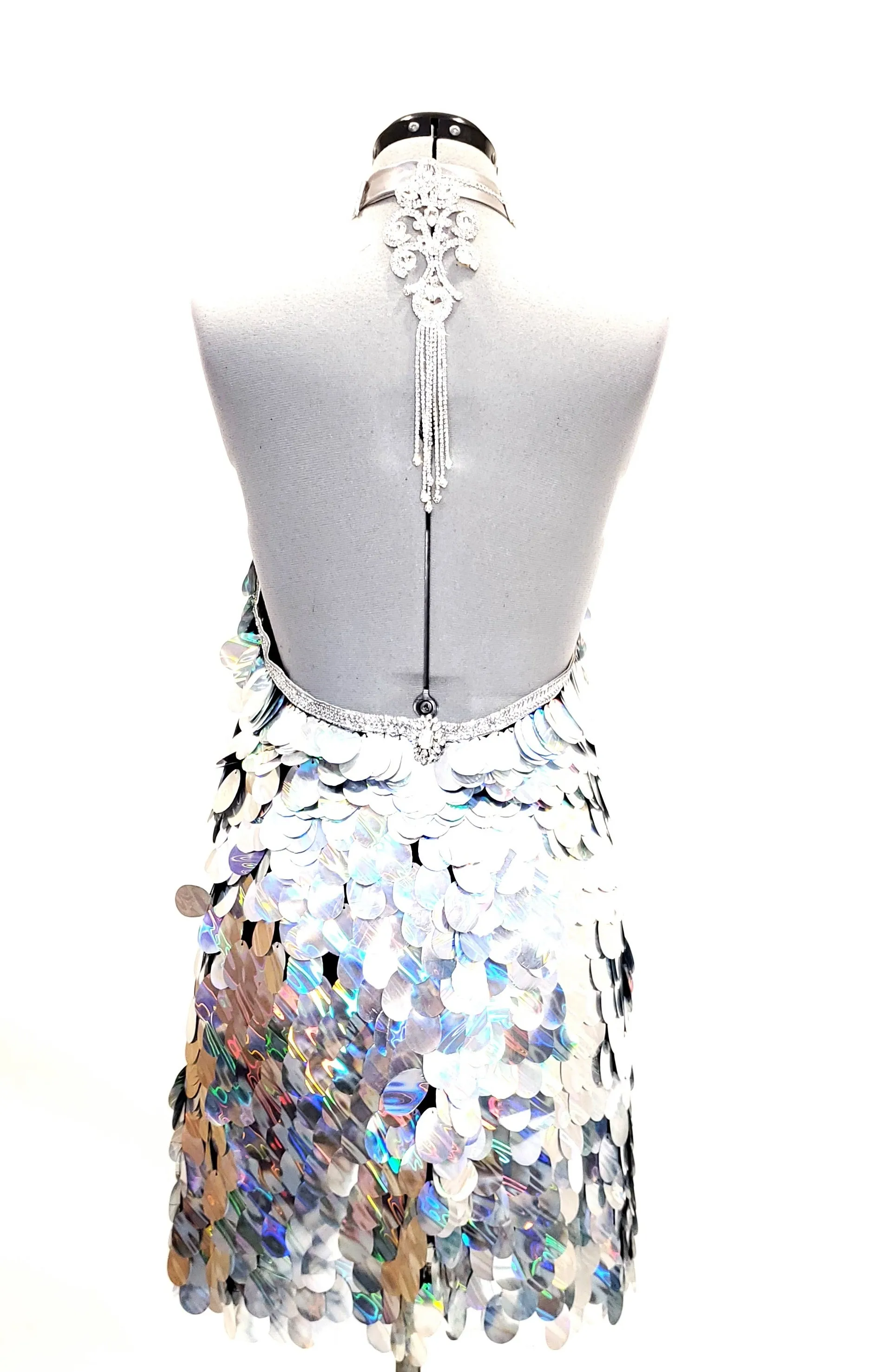 Silver sequined open back dress in sizes women XS S M L XL 2XL 3XL