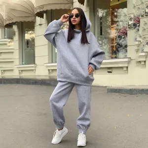 Stylish Solid Color Hoodie Casual Two-Piece Set - Cozy & Trendy Outfit"