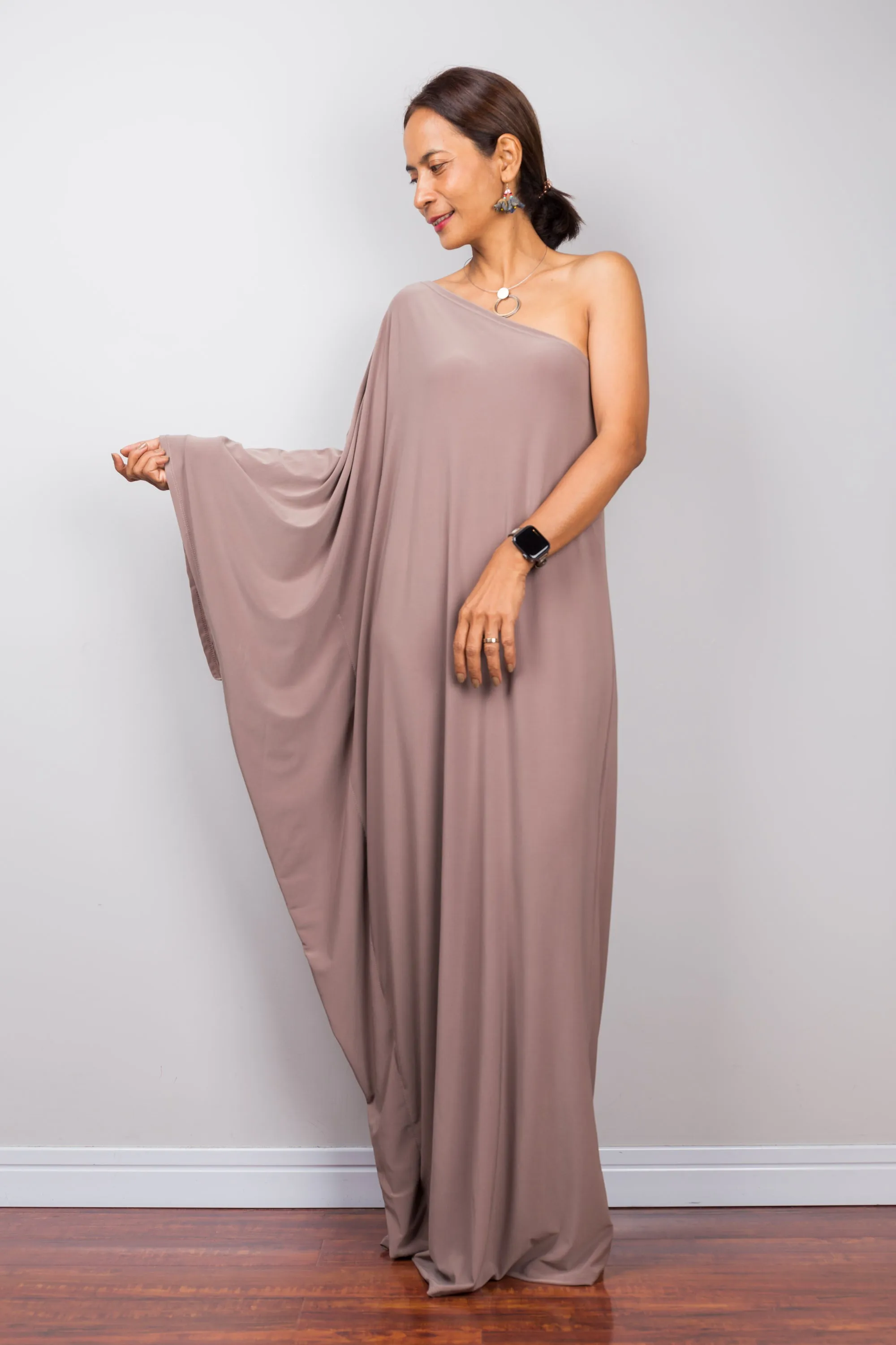 Taupe one shoulder dress