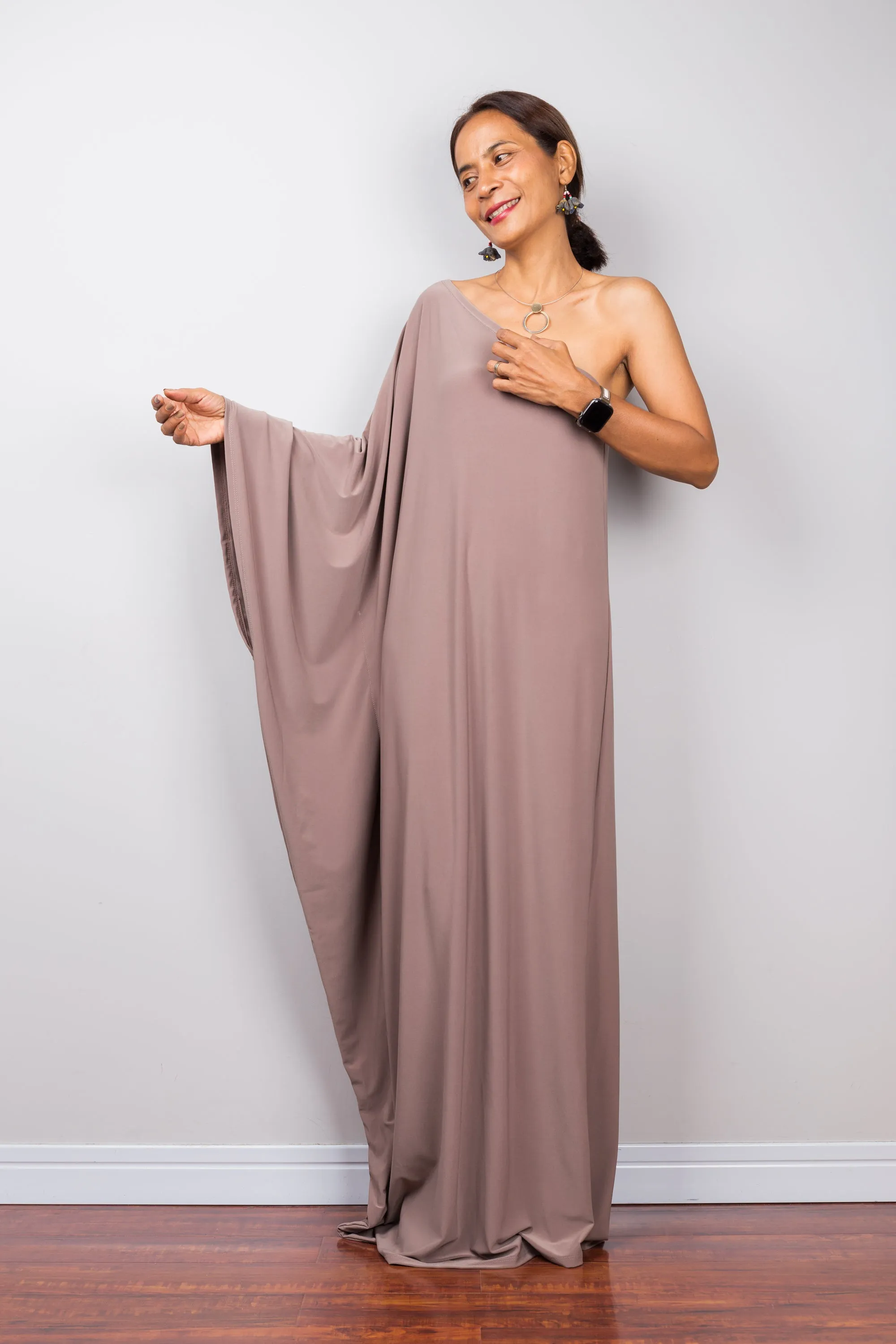 Taupe one shoulder dress