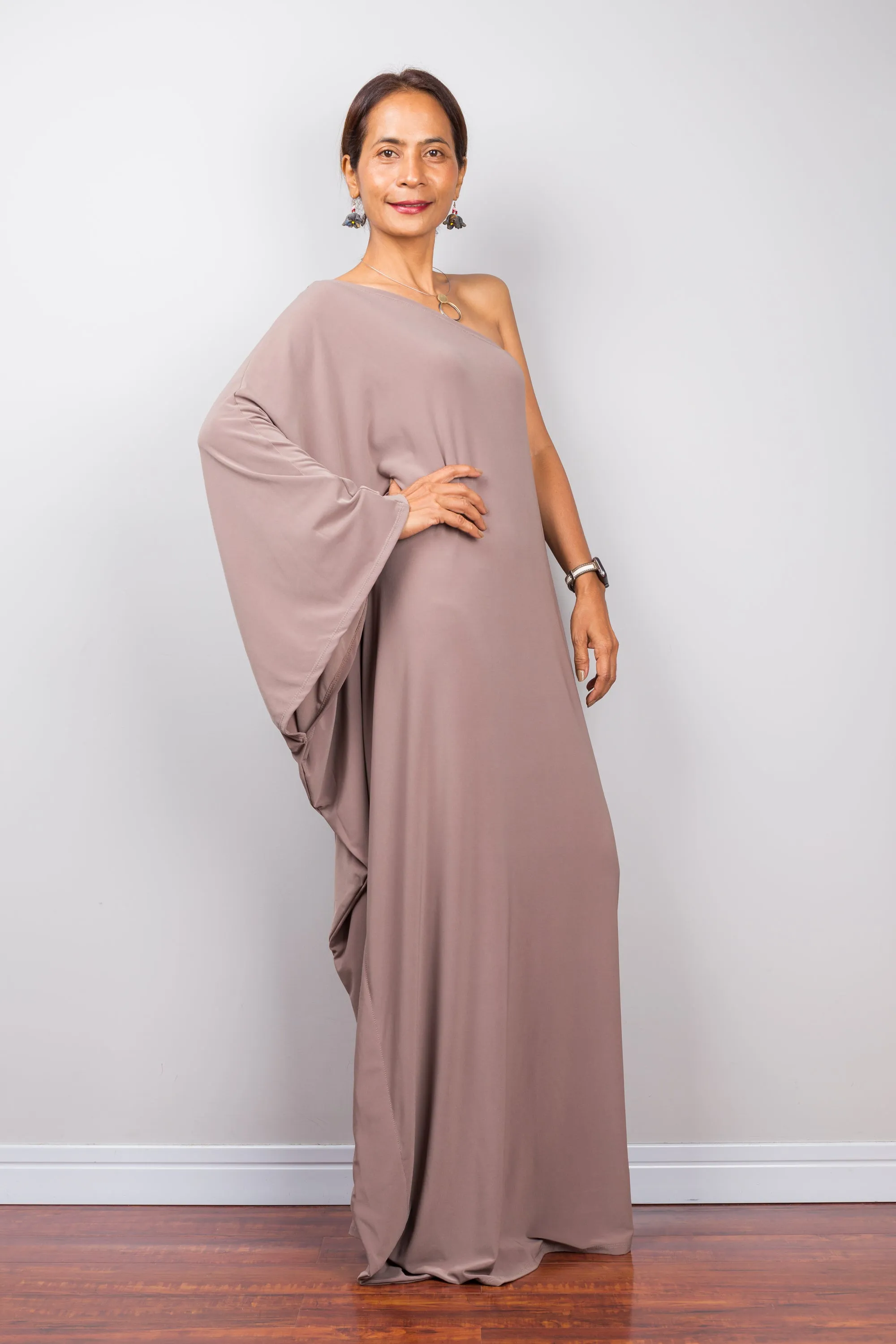 Taupe one shoulder dress