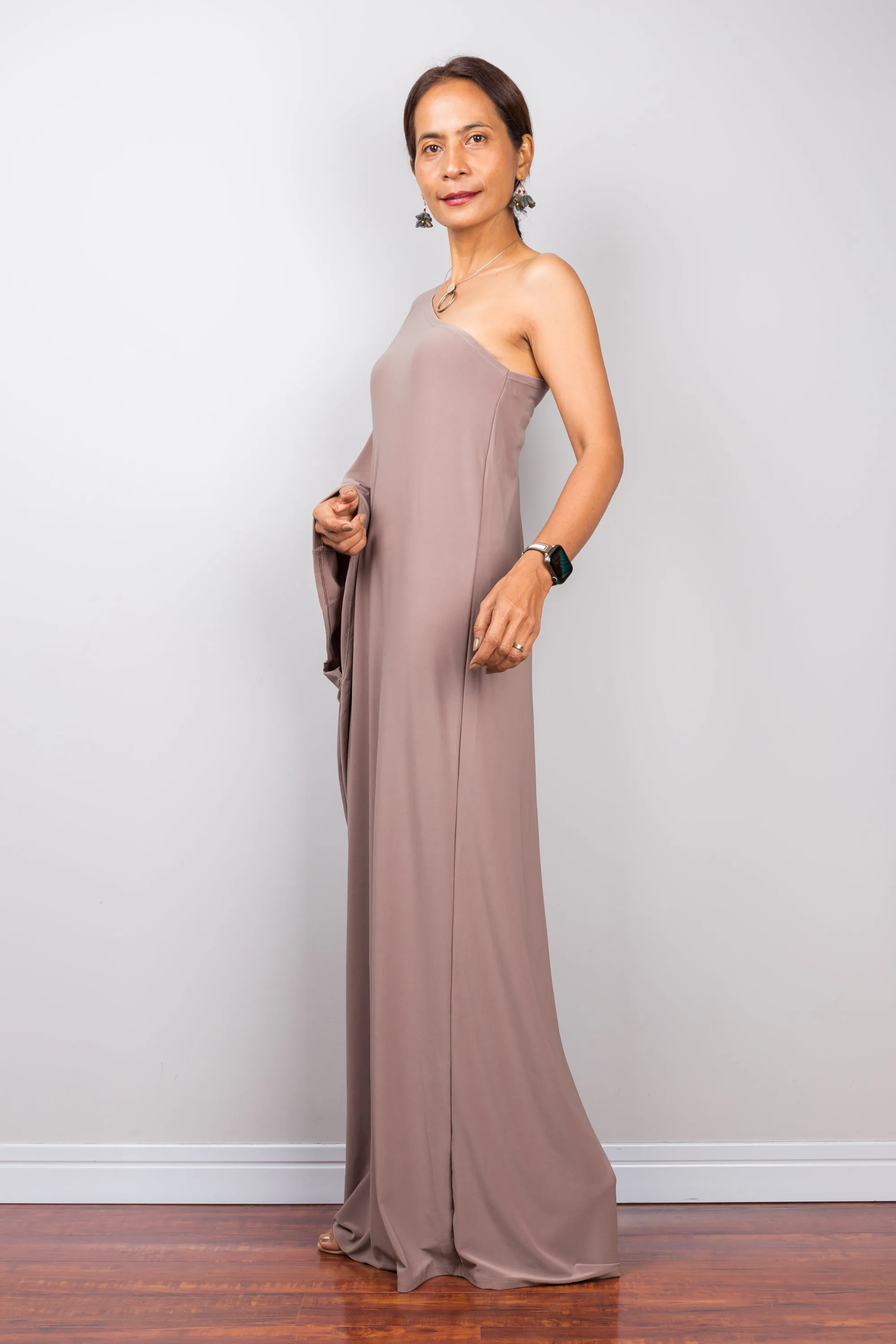 Taupe one shoulder dress