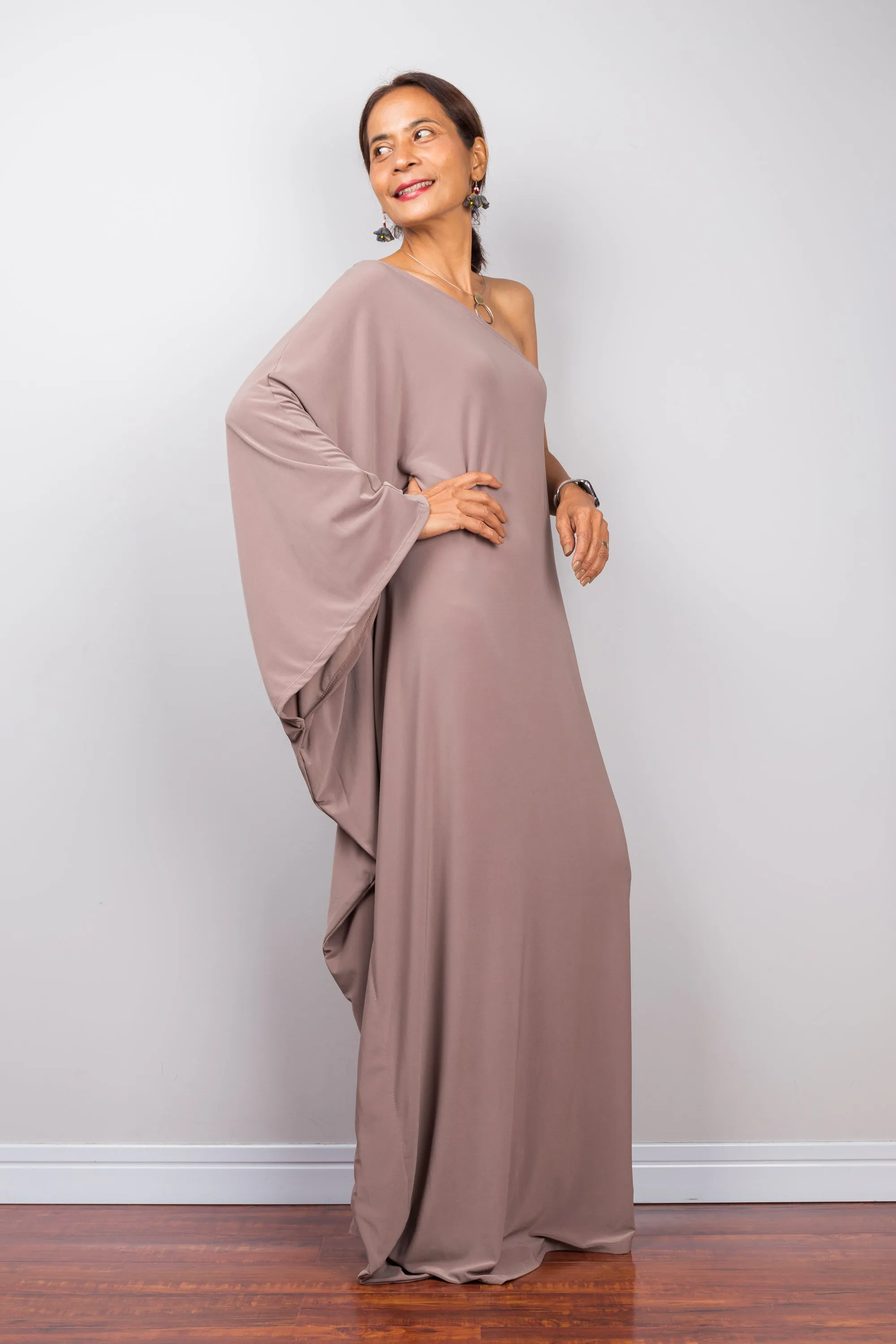 Taupe one shoulder dress