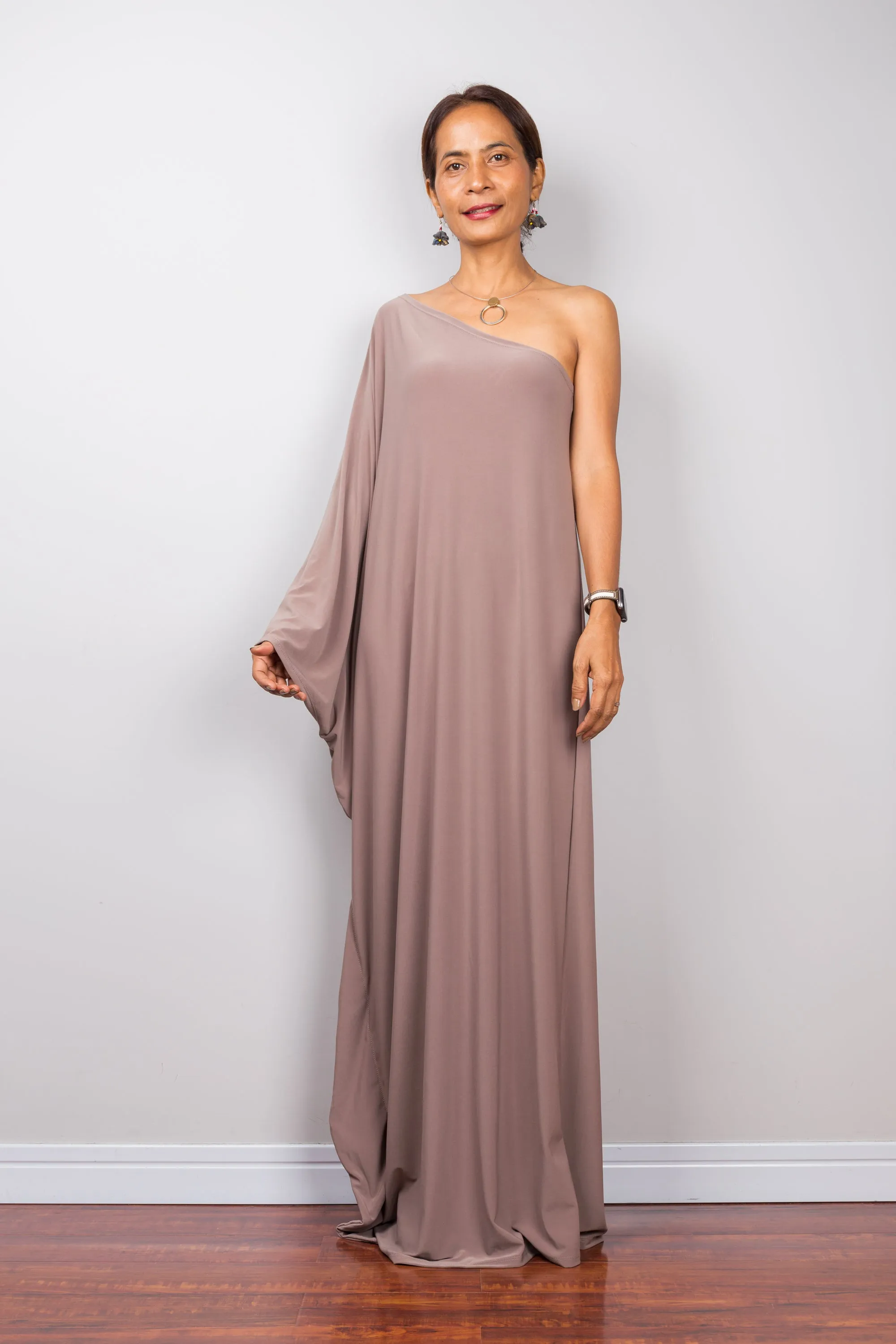 Taupe one shoulder dress