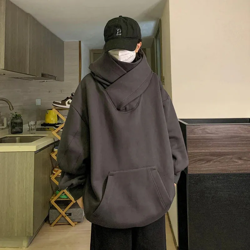 Wiaofellas  -  Harajuku High Collar Loose Hoodie Spring Hip Hop Sweatshirt Hooded Baggy Fashion Streetwear Black/Gray Long Sleeve Men Hoodies