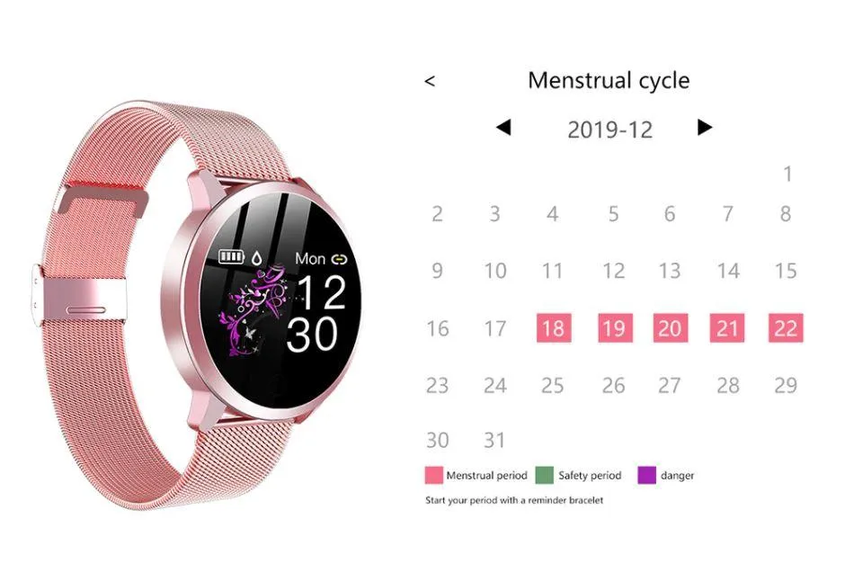 Women Physiological Cycle, Heart Rate & Blood Pressure Monitor Smart Watches