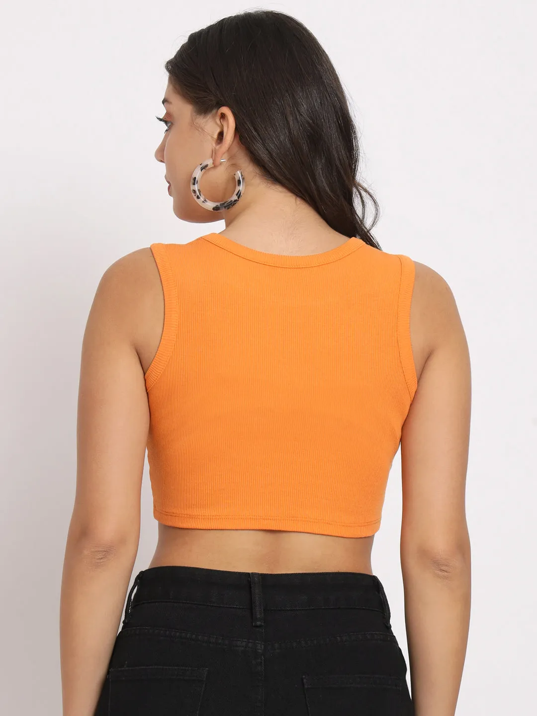 Women's Sleeveless Fitted Orange Crop Top