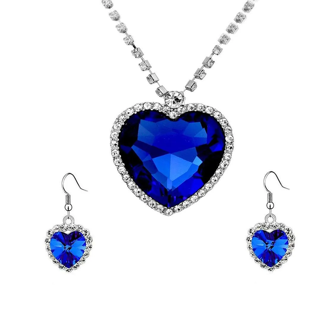 Yellow Chimes Pendant Set for Women Valentine Special Mesmerizing Silver Plated Titanic Blue Ocean Heart Crystal Pendant Set for Girls and Women.