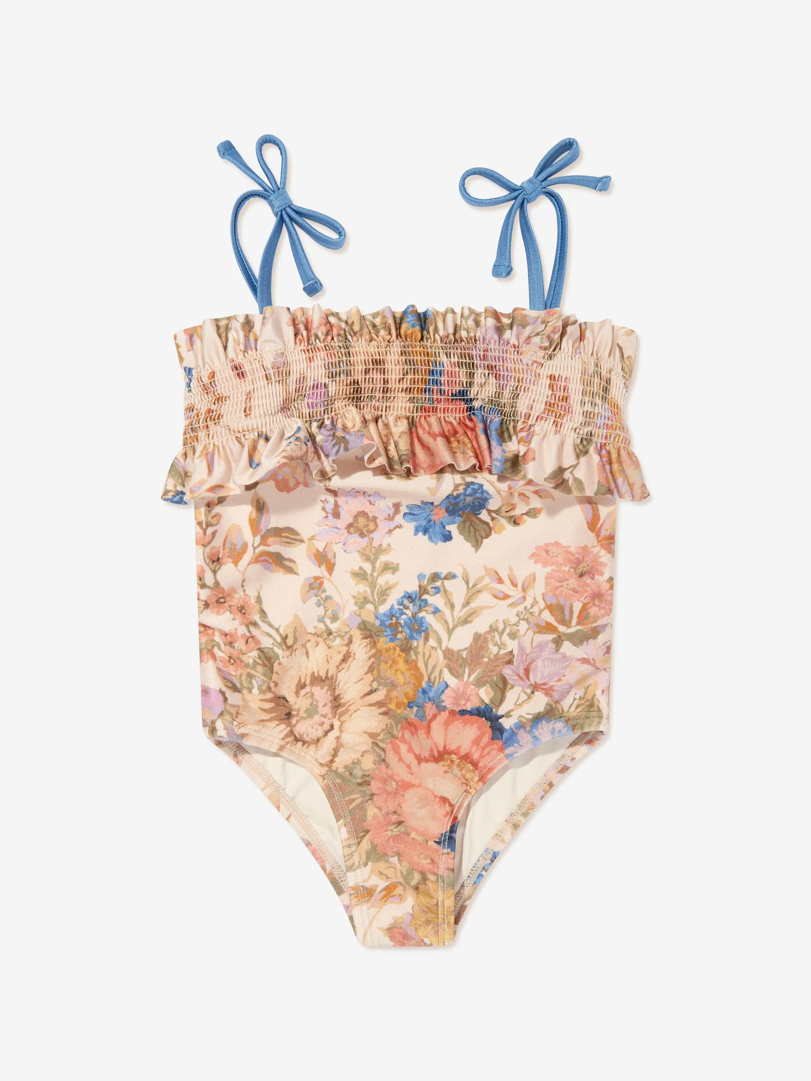 Zimmermann Girls August Shirred Frill Swimsuit in Multicolour